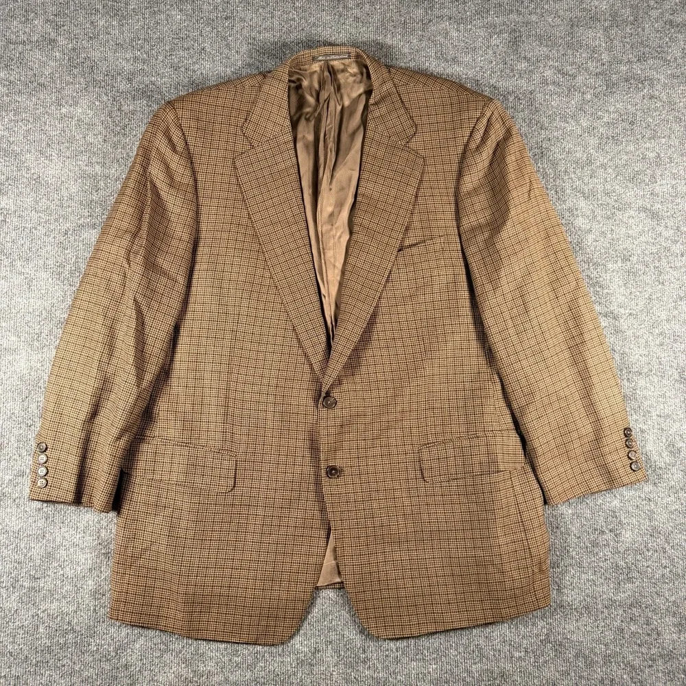 Ermenegildo Zegna Wool Sport Coat Blazer 50R Brown Micro Check Plaid